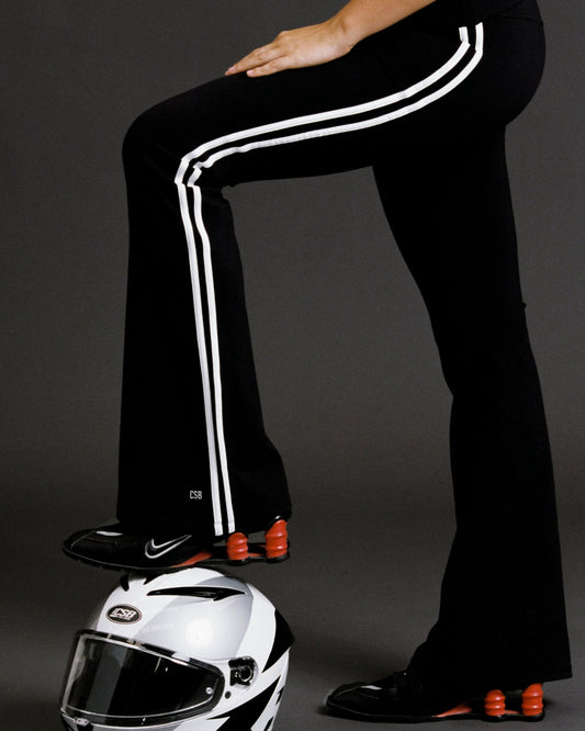 CSB Form Invisible Scrunch Fold Over Stripe Flare Leggings | Black