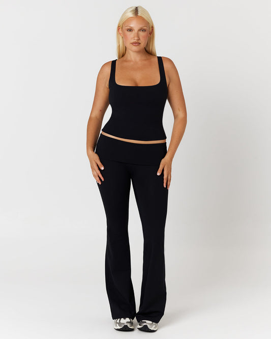 CSB Form Invisible Scrunch Flare Fold Over Leggings | Black