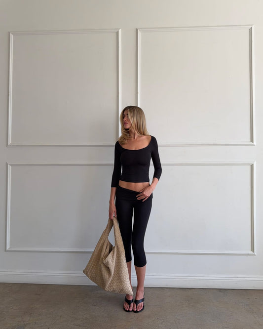 CSB Foldover Jersey Capri Leggings | Black