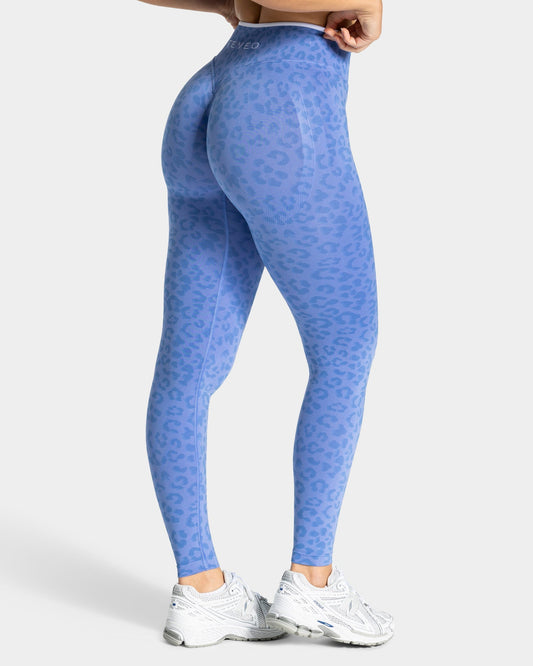 TEVEO Leggings Sculpt Scrunch Contrastline “Stampa leopardata Azure"