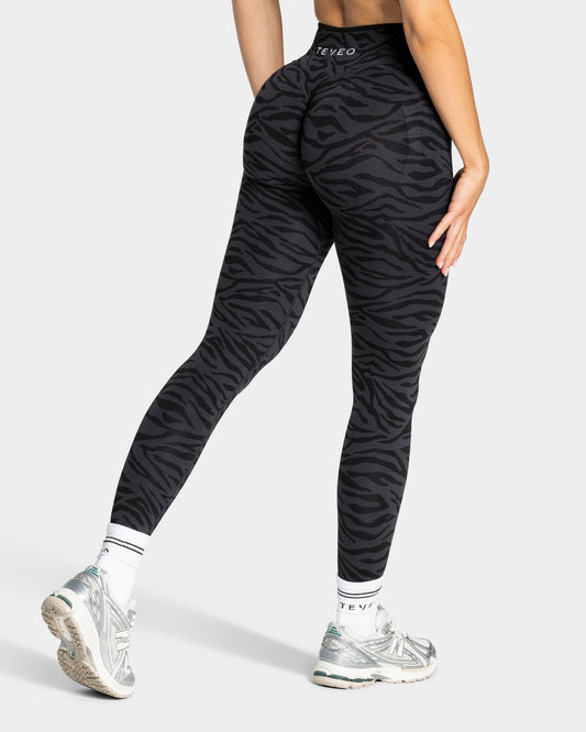 TEVEO Leggings Sculpt Scrunch Contrastline “Stampa zebrata nel colore Nero"