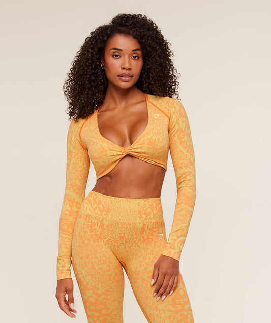 Gymshark Adapt Animal Sleeve Crop Top - Sorbet Yellow