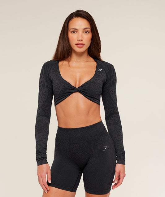 Gymshark Adapt Animal Sleeve Crop Top - Black