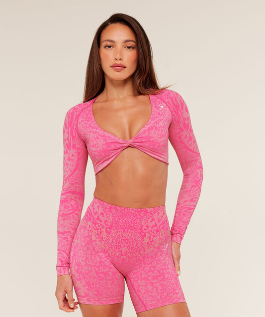 Gymshark Adapt Animal Sleeve Crop Top - Electric Pink